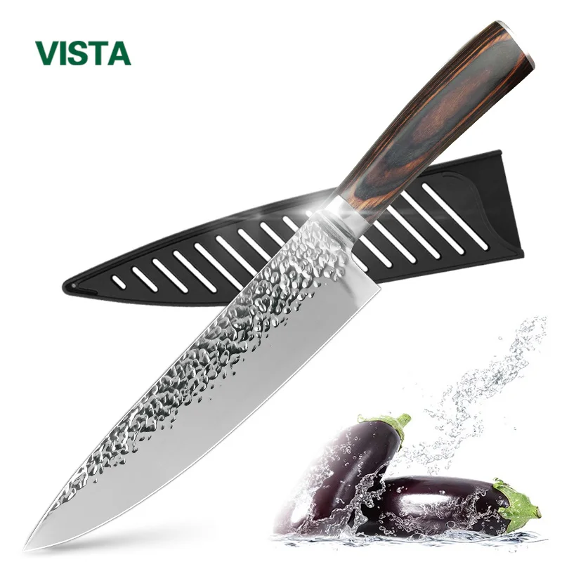 

Kitchen Knives 8"Inch Stainless Steel Chef Knife High Grade 7Cr17 Frozen Meat Cutter Wood Handle Identation blade Cooking Tools