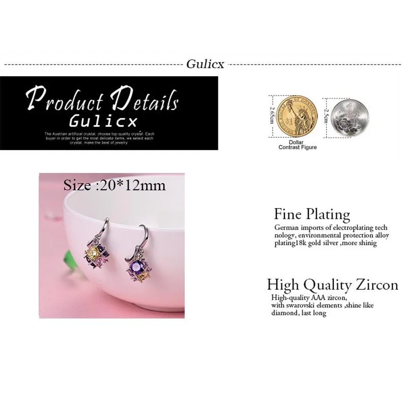 GULICX Fashion White/Gold-color Drop Earrings for Women Long Dangle Earing Crystal CZ Zircon Statement Wedding Ball Jewelry E304