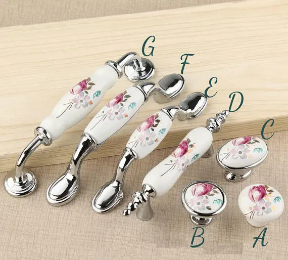 

Dresser Knob Drawer Pull Handles Cabinet Knob White Silver Flower Kitchen Cupboard Handle Pull Rustic Bathroom Ceramic Porcelain
