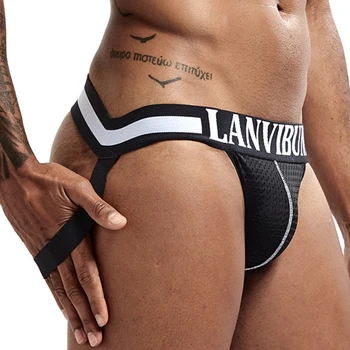 

LANVIBUM Brand Men Mesh Jockstrap Underwear/G-Strings & Thongs Sexy Gay Exposed Buttocks Cool Gay Underwear S05JS