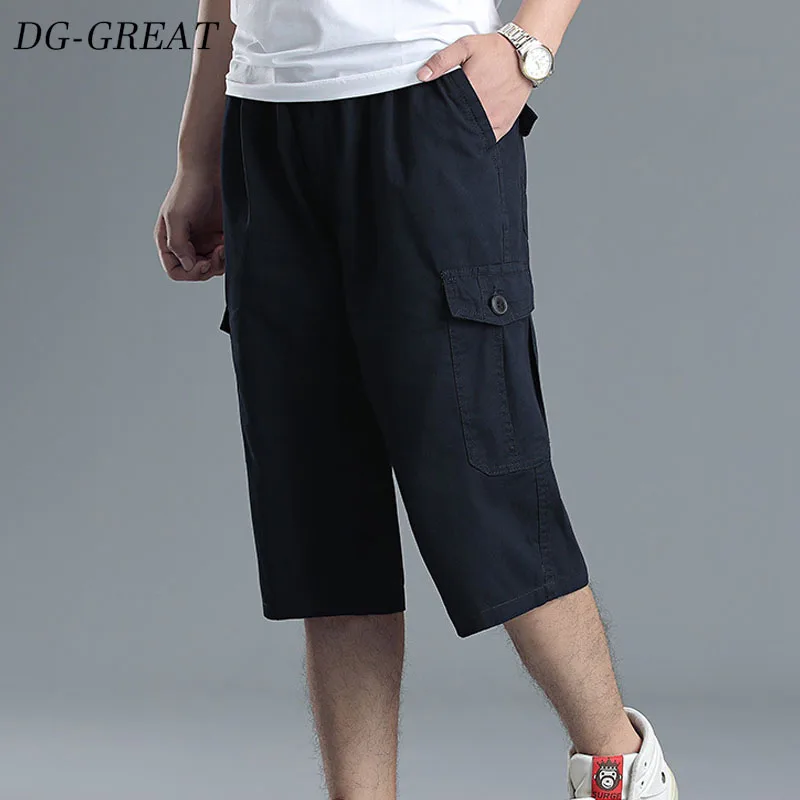 

Plus Size Summer Tooling Pants Thin Loose Calf-Length Pants Men's Pockets Pants Outdoor Leisure Sports Cropped Trousers Male 6XL