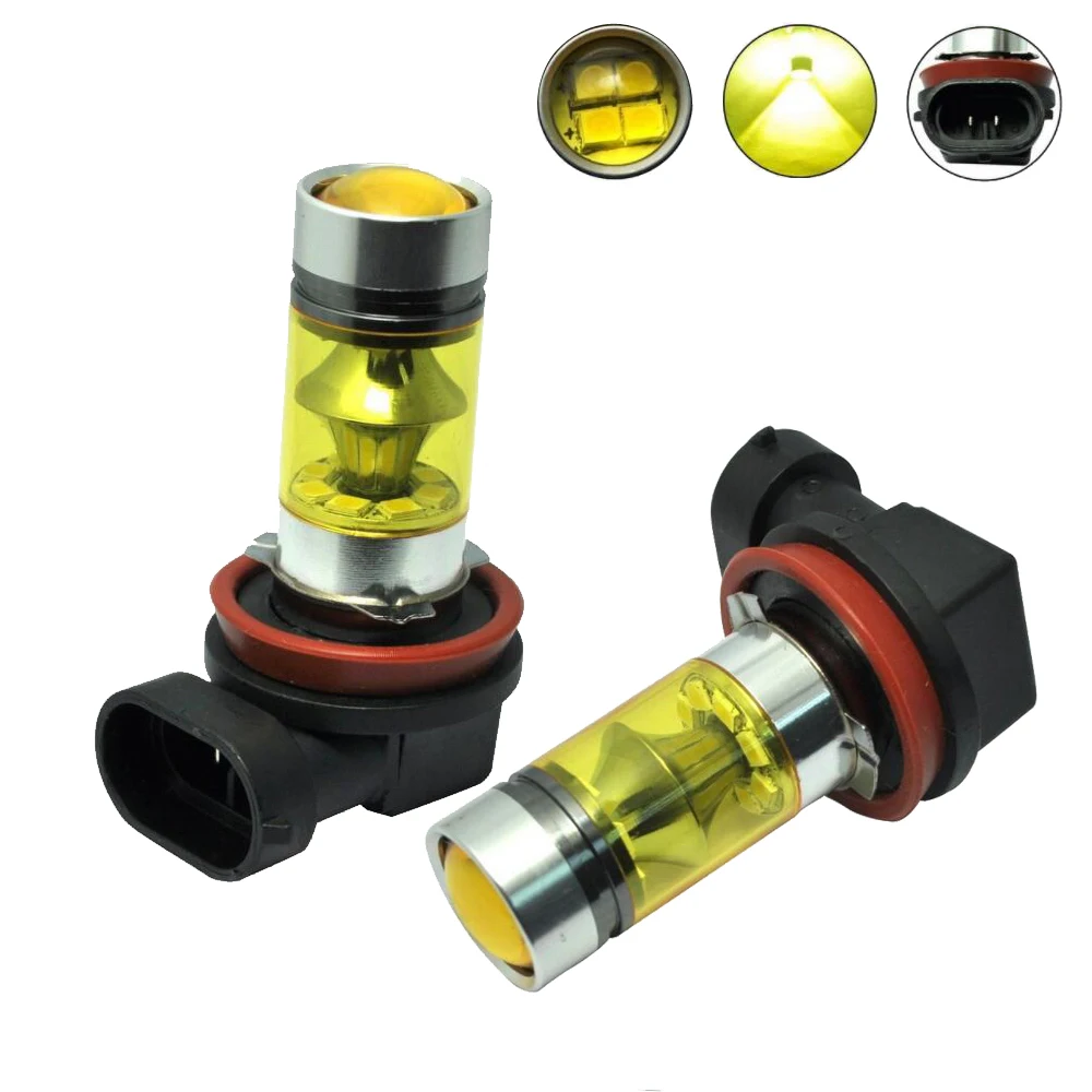 2pcs Car LED fog font b lamp b font H8 H11 100W 20LED Golden White light