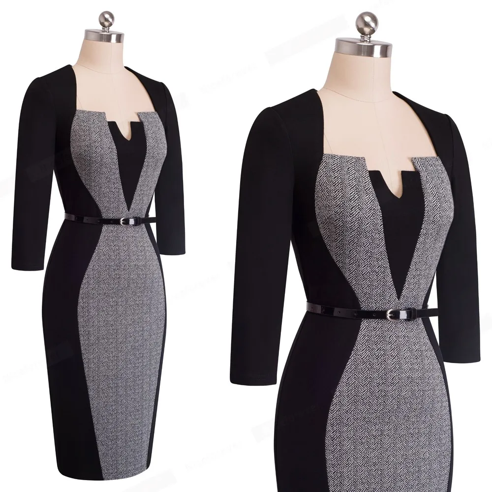 Хорошее-forever женское элегантное оптическое иллюзионное лоскутное контрастное приталенное винтажное офисное деловое облегающее платье B405