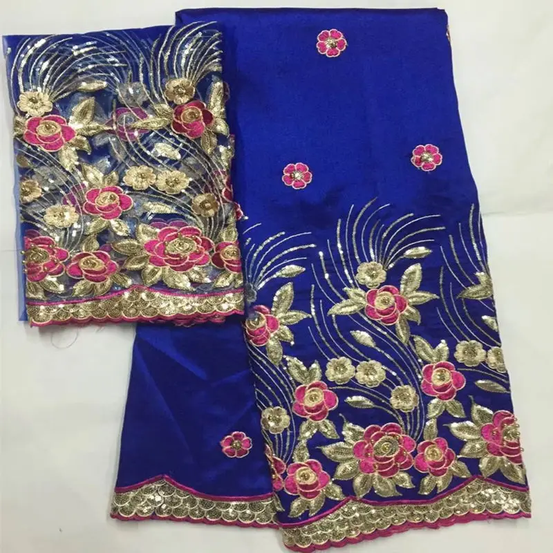 

Nigerian Embroidery George Lace Fabric With Blouse 5+2 Yards Sets NEW DESIGN african george lace fabric with sequins