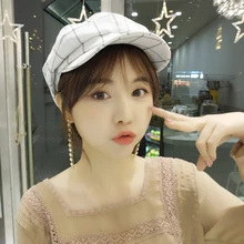 HT1534 корейский стиль для мужчин и женщин шапки весна лето художника живописца газетчик кепки ретро британский плед береты женские Восьмиугольные береты Кепка