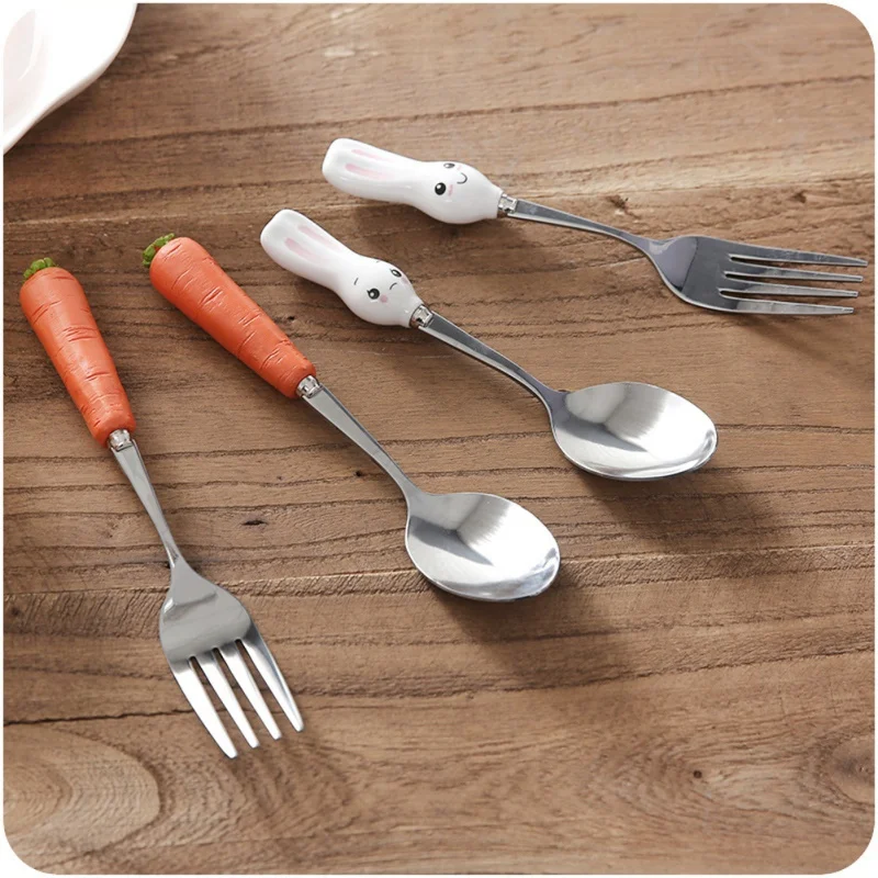 

Cartoon Fruit Fork Party Cake Salad Vegetable Forks Children Dinnerware Cutlery Baby Cartoon Rabbit Carrot Fork