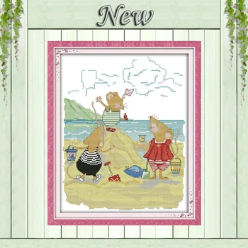 

Mice on the beach cartoon painting home Decor Counted Print on canvas Sets embroidery DMC 11CT 14CT Cross Stitch kits Needlework
