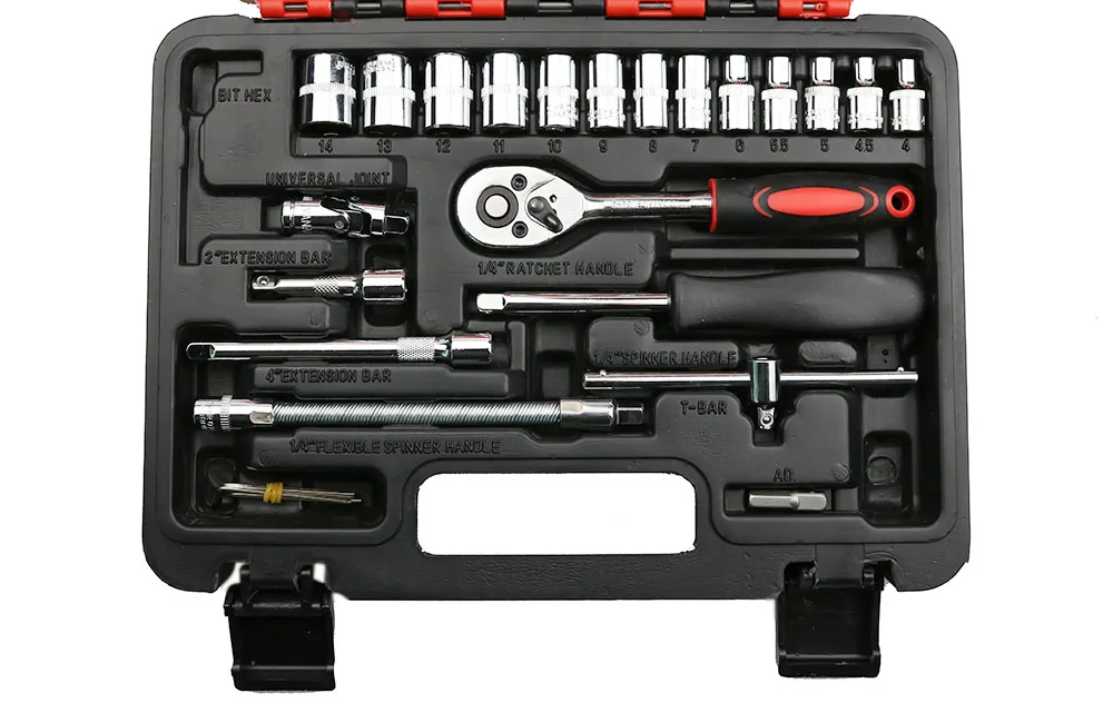 53 шт., 1/4 дюйма, автомобильные инструменты для ремонта мотоцикла, Трещоточный ключ, Набор торцевых головок с пластиковым ящиком для инструментов, чехол для хранения