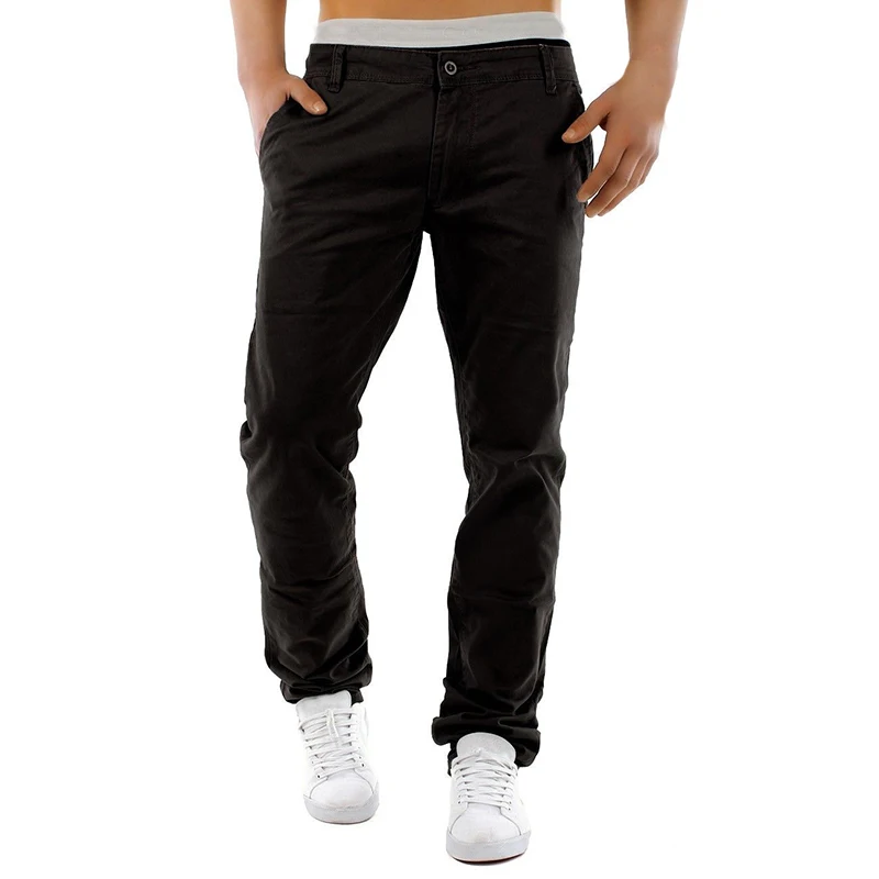 Стильные мужские брюки-чиносы, Мужские модельные брюки, модные брюки-карго цвета хаки, облегающие брюки, повседневные брюки на пуговицах, осенне-зимние брюки - Цвет: Black