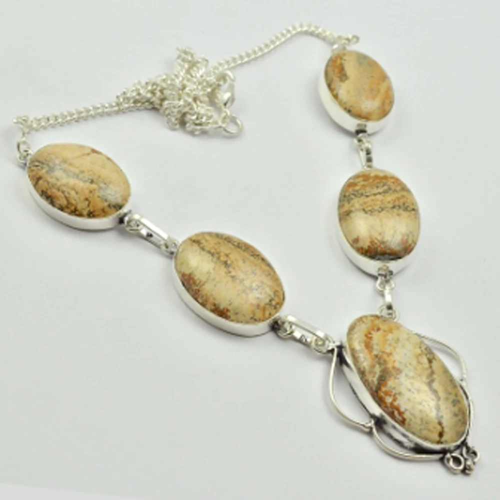 

Picture Jaspers Necklace Silver Overlay over Copper , 52cm, N2523