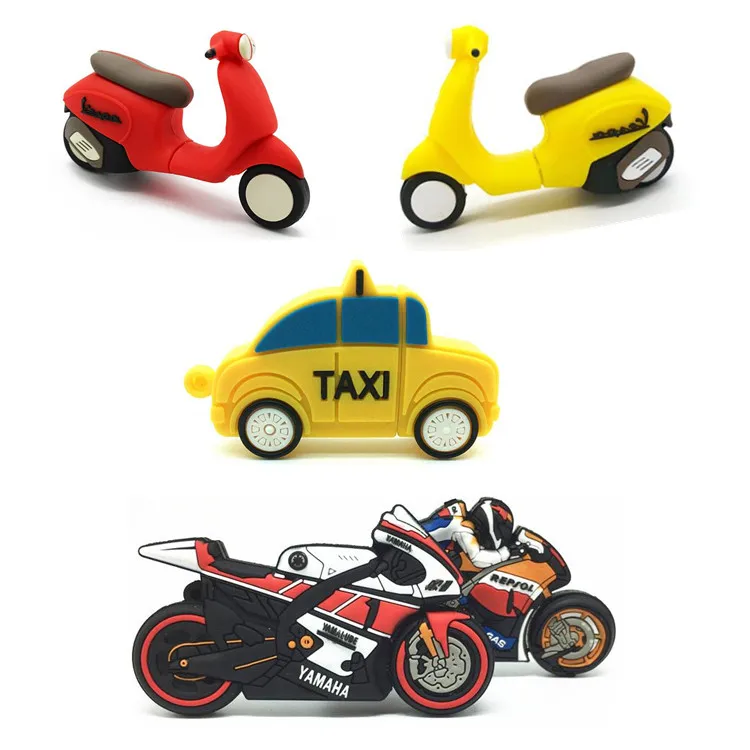 

New Cartoon Motorcycle and Taxi USB Flash Drive Pen Drive USB 2.0 Memory Stick Pendrives 4GB 8GB 16GB 32GB 64GB Moto Car U disk