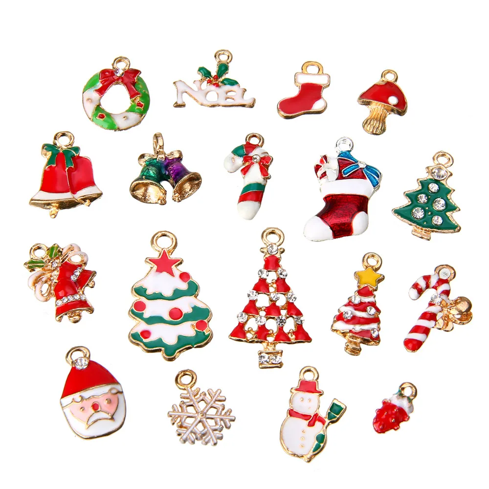

19pcs/set Mixed Christmas Charms Enamel Pendant For Necklace Earrings Jewelry Making Christmas Charms Set Jewellery Decoration