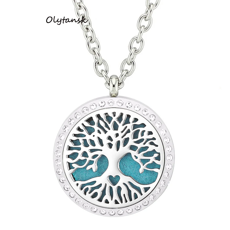

2017 Burst Necklace Silver With Tree of Life Crystal Pendant Locket Oil Diffuser Necklace & 7 Felt Mattress DZ-51
