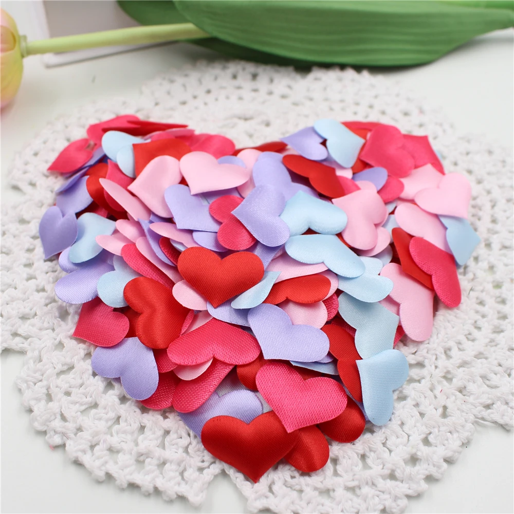100Pcs Silk Sponge Satin Fabric Cute Heart Petals Wedding Confetti DIY Romantic Heart Cloth Decorations Scrapbook Accessories