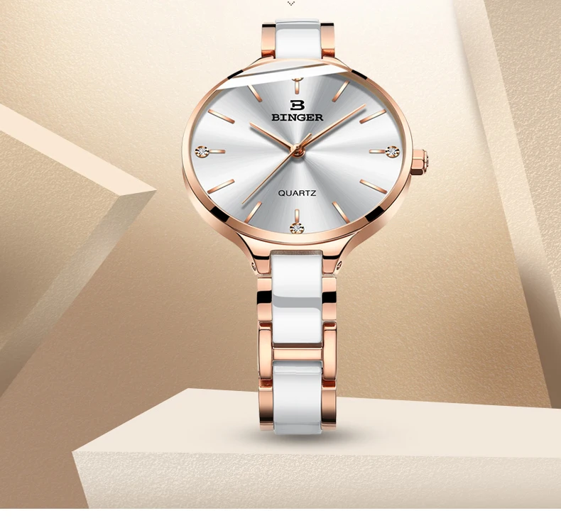 Швейцария BINGER 7 мм ультратонкий кварцевые часы дамской одежды розовое золото керамические наручные часы женские водонепроницаемые Montre Femme