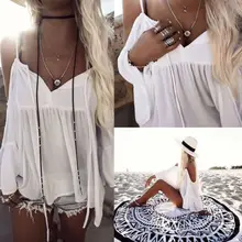 2017 Boho Summer Women’s Off Shoulder Tops Long Batwing Sleeve Shirt Casual Blouse Loose V-neck Loose Shirt