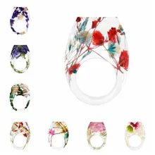 Newest Dried Flower Resin Ring Women Fashion Handmade Flower Epoxy Ring Finger Jewelry 2018 handmade wood resin ring snow lotus flower inside ring transparent fantastic magical finger ring for men women gift jewelry