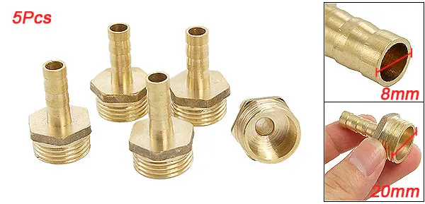 5 Pcs 20mm M Threaded 8mm OD Hose Tail PEX Pipe Adapter