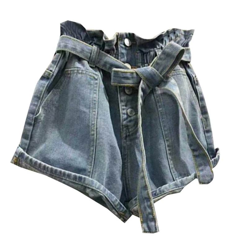

Summer Buttons Bandage Denim Shorts High Waisted Pockets Jeans Shorts Streetwear A-line Short Pants Hot Short femme 2018
