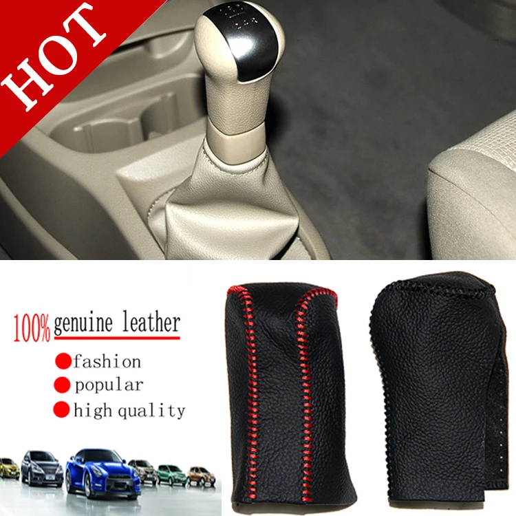 

high quality 1PCS black Genuine Leather Gear Shift Knob Cover for LIVINA TIIDA QASHQAI leather gears sets handbrake sleeve MT