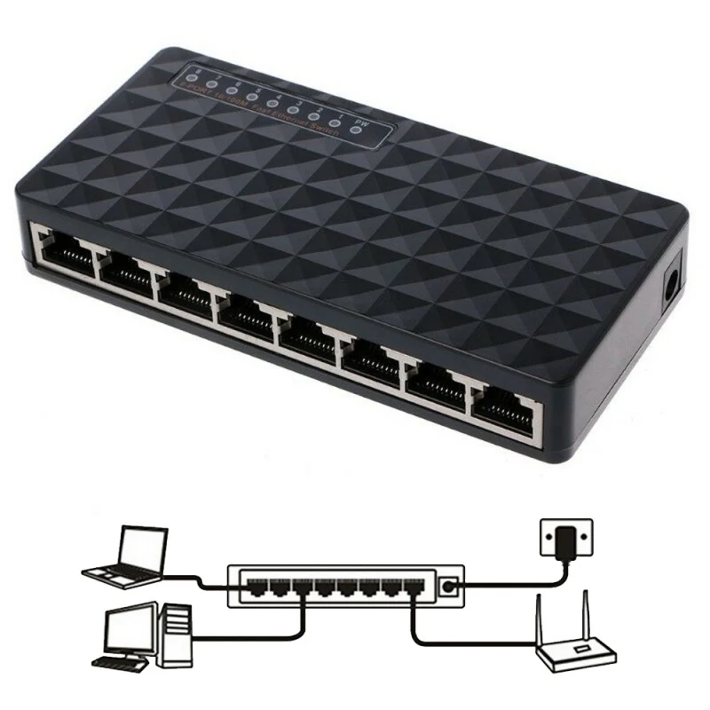 Практичный Прочный Мини сети Ethernet настольный коммутатор 8 Порты и разъёмы 10/100 Мбит порт Lan быстрая Интернет концентратор