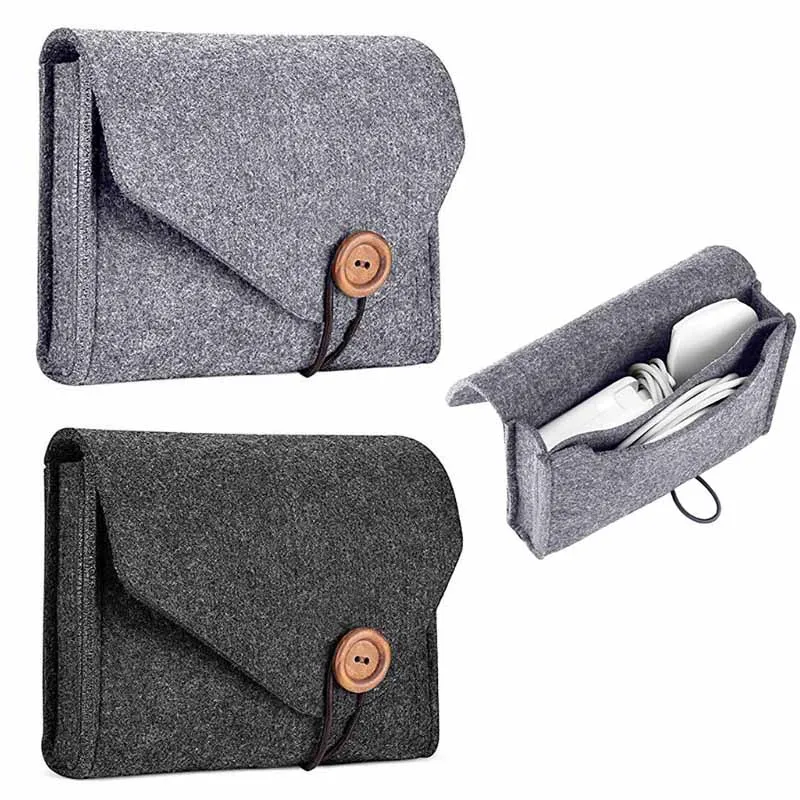 

New Felt Pouch Power Bank Storage Bag For Data Cable Mouse Travel Organizer