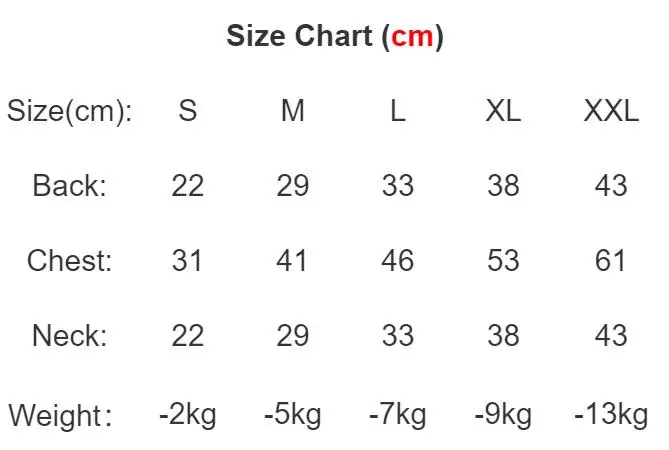 dog clothes size chart