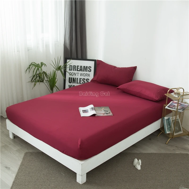 

New Red Wine Color Fitted Sheet Bed Sheets Solid Color Bedding Cover Mattress Cover with Elastic Band Twin Full Queen King Size