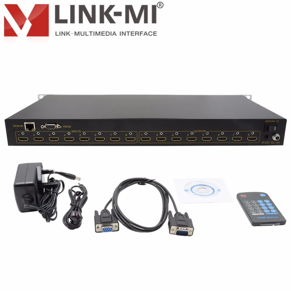 LINK MI 8x8 HDMI матричный коммутатор с RS232 1080P 3D 15 м через кабель 8 в выходных