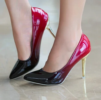 Pointed Toe Pumps font b Women b font 2015 Gradient Color Sexy Thin Heel Shoes Large
