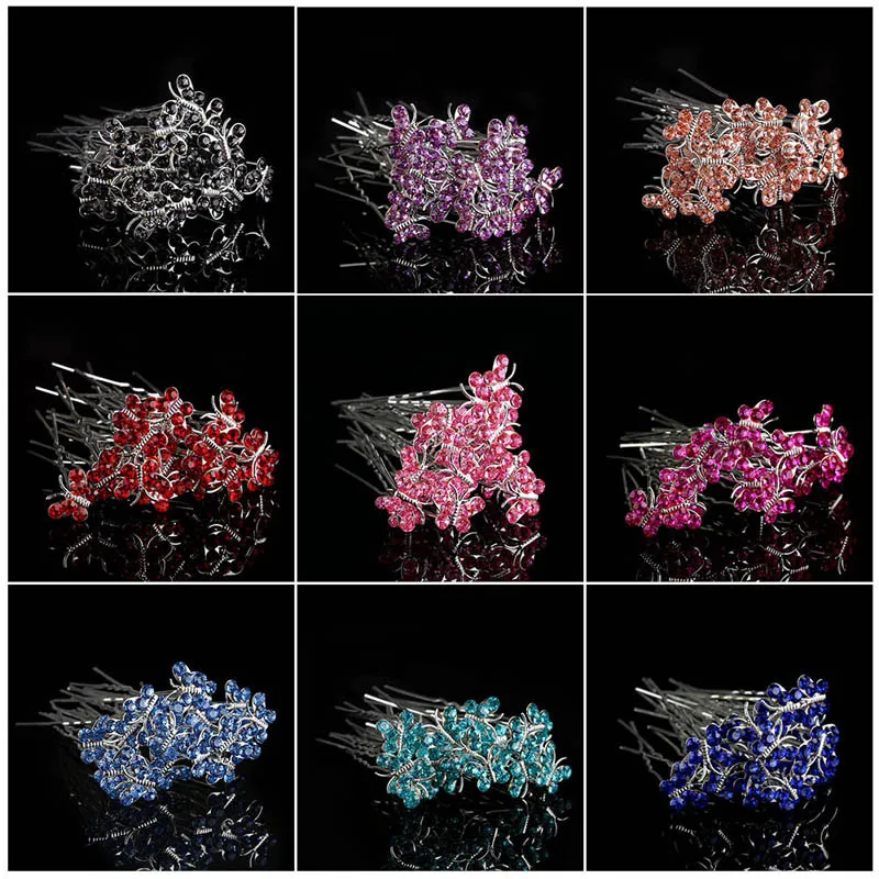 Горячая 10 шт. разноцветные хрустальные бабочки заколки для волос свадебные шпильки для прически невесты ювелирные изделия женские аксессуары для волос