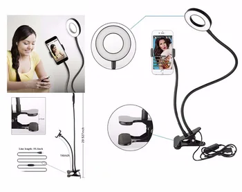 

Lazy Bracket Cell Phone Holder with Selfie Ring Light for Live Stream,Clamp for Mobile iphone 7,6/plus,for Samsung,HTC,HUAWEI