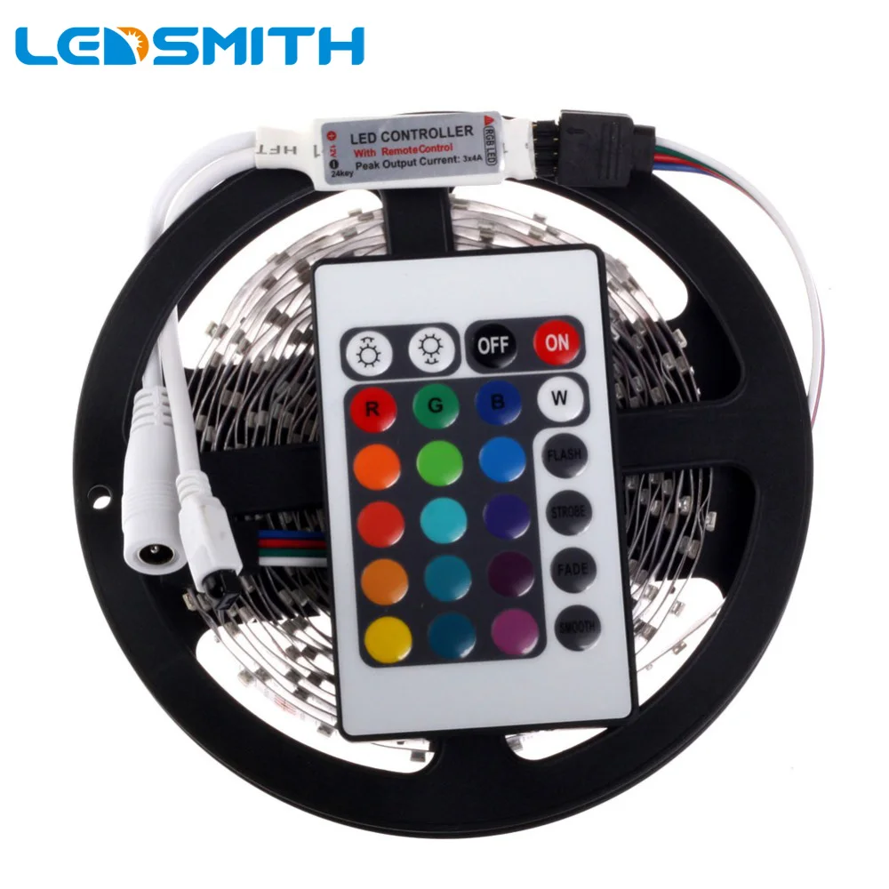 

RGB LED Strip 5M 300leds 3528 SMD + 24Key IR Remote Controller 12V LED Flexible Light Home Decoration SMD LED Ribbon Diode Tape