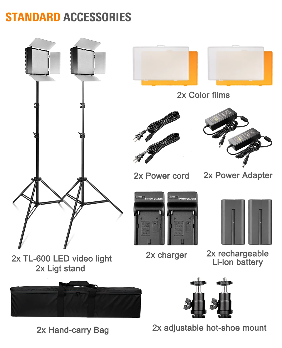 SAMTIAN видео TL-600S 2 комплекта светодиодный видео фото осветительные наборы для студии затемнения 600 шт светодиодный Панель лампы со штативом фотографического