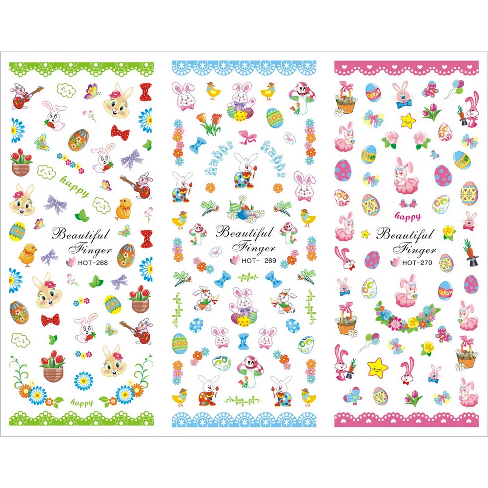

3 PACKS / LOT CARTOON EASTER EGG RABBIT NAIL TATTOOS STICKER WATER DECAL NAIL ART HOT268-270