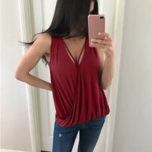 Fashion Women V-Neck Summer Blouses Top Sleeveless Blouse Casual Tops Shirt |
