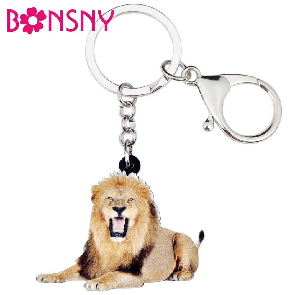 Bonsny Acrylic Roaring Lion Key Chains Keychain Rings Africa Animal Jewelry For Women Girls