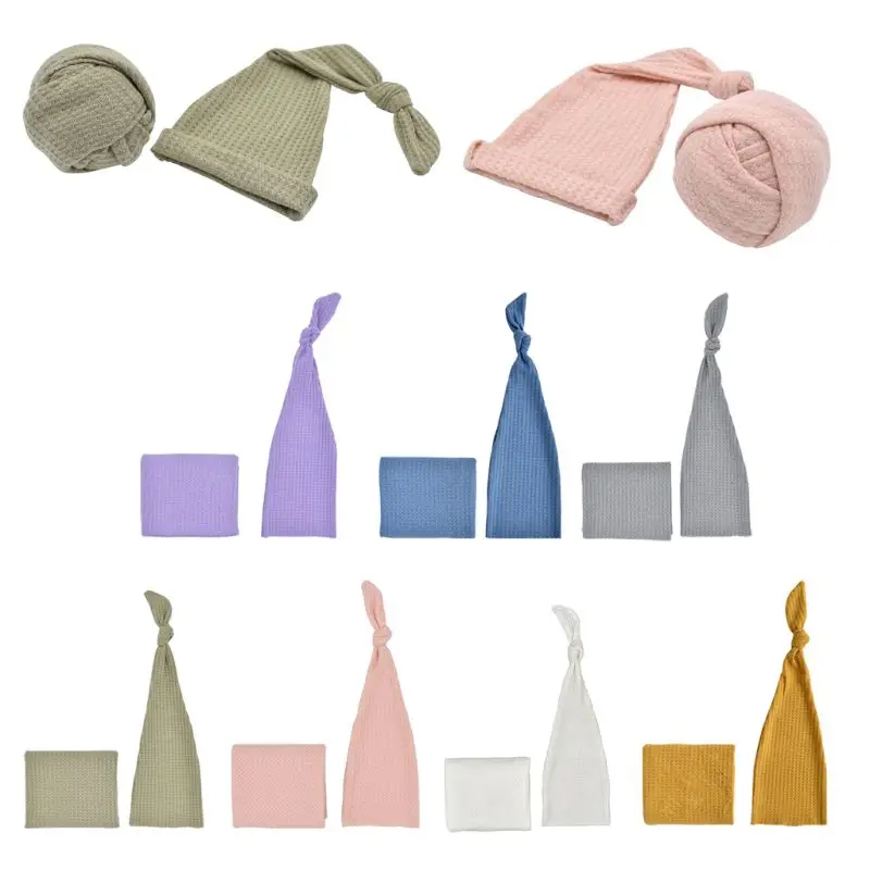 

7 Colors Newborn Photography Prop Infant Multi-colors Sleepy Knit Sleepy Cap+Knit Wrap Set Studio photo shoot Accessories