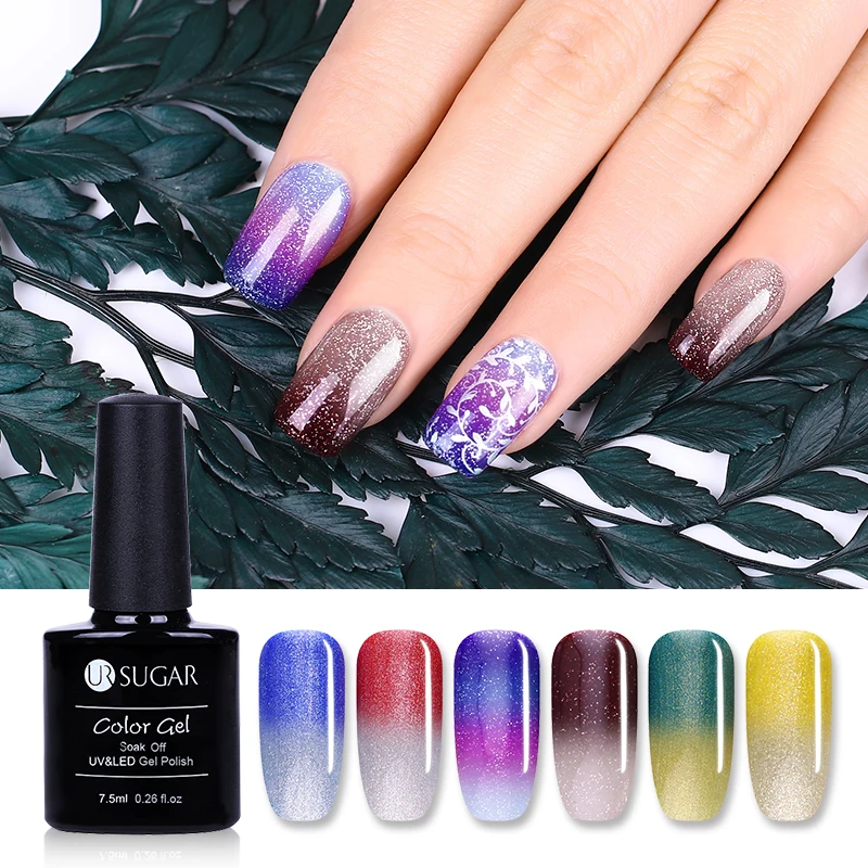 

UR SUGAR 7.5ml Thermal Ultra-thin Glitter Gel Soak Off UV LED Temperature Color-changing Varnish Gel Polish Nail Art Lacquer
