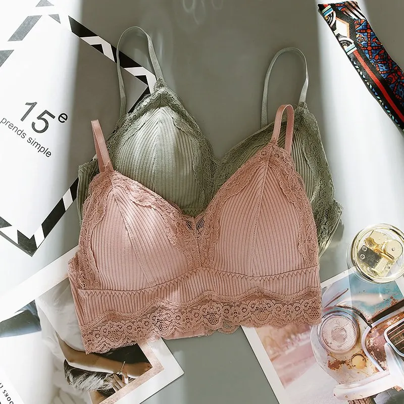 

Women Lace Wireless Padded Seamless Bra Sexy Bra Cotton Lingerie Breathable Underwear Intimates Deep V Sweet Bras For Women