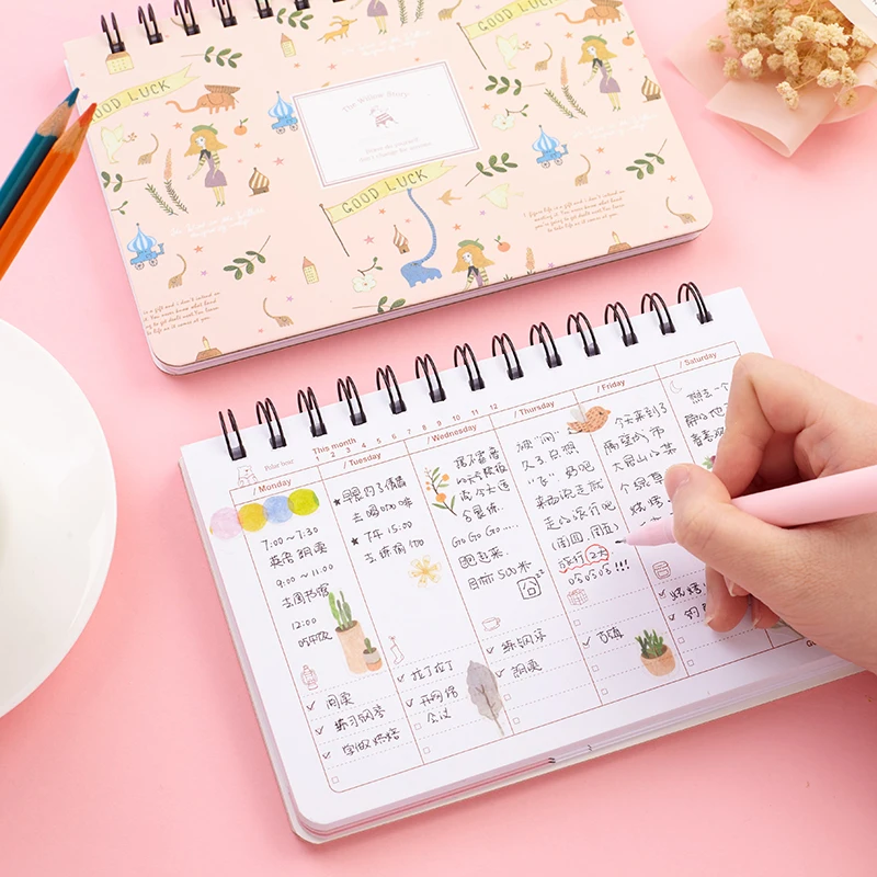 

Plan Notebook Weekly Planners 58 Sheets Spiral Lined Set Floral Cartoon Animal Hardcover Notepad School Office Supplies