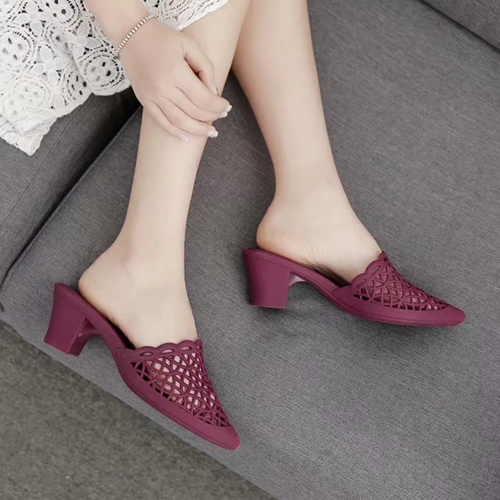 

Women Pumps High Heel Hollow Out Outdoor Beach Plastic Women Jelly Shoes 2019 Summer New Arrival Pointed Toe Elegant Sandals