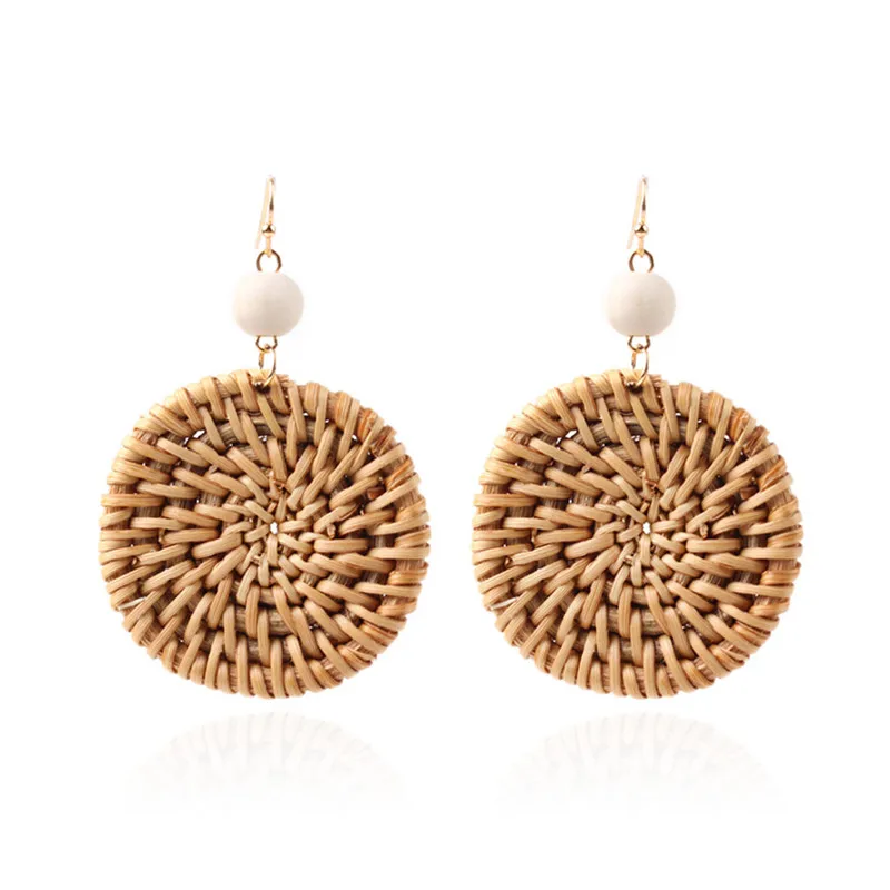 Fashion Handmade Folk-custom Bohemia Style Round Earrings Rattan Knit Round Wedding Party Earrings Jewelry ETD34 (5)