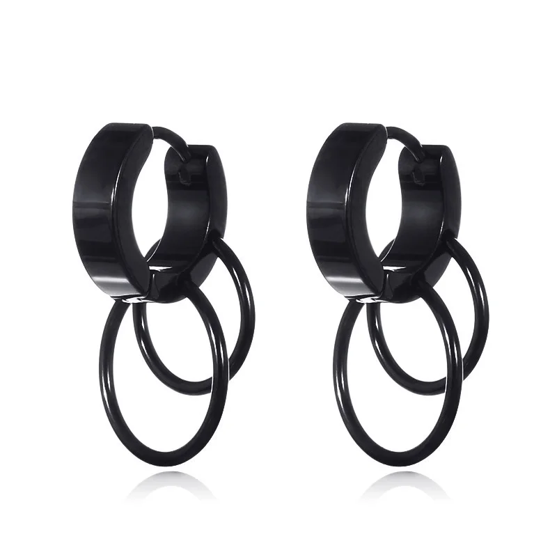 

1Piece Fashion Titanium Steel Punk Mens Double Circles Stud Earrings Gift for Boyfriend Lover Jewelry