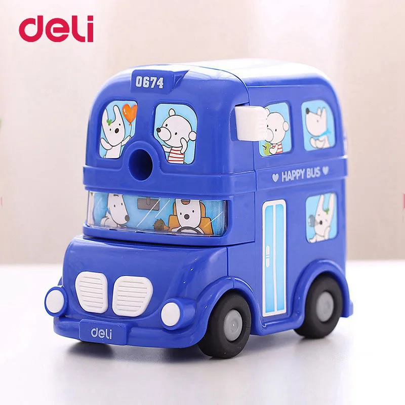 

Deli Cute Kawaii BUS Mechanical Pencil Sharpener Kids School Supplies Stationery Hand Crank Mechanical Pencil Sharpeners