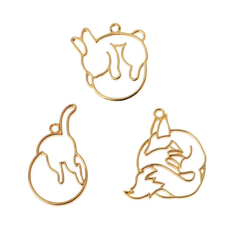 

3Pcs Playing Lunar Rabbit Fox Blank Frame Pendant Open Bezel Resin Jewelry DIY