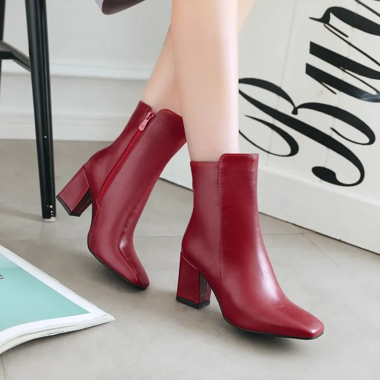 Women Side Zipper Martin Boots Comfortable Mid Heel Ankle Boots Fashion Warm Winter Shoes Black Red White Women Boots H410