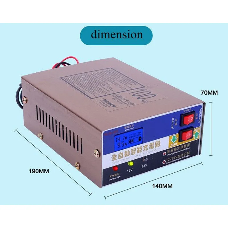 США полностью автоматический 12 В/24 В 100AH электрический автомобиль сухой и влажный батарея зарядное устройство умный Пульс Ремонт Тип