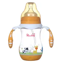 Rluckey Марка Baby PP молоко бутылочка для кормления новорожденных анти-метеоризм широкий рот с ручкой Мягкая силиконовая соска с милым рисунком