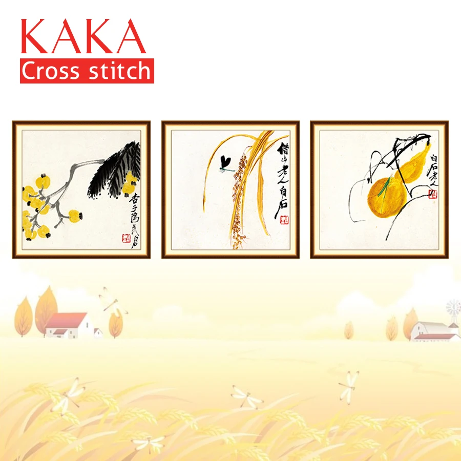 Наборы для вышивки крестиком KAKA 5D триплеты Qi Baishi растения наборы с напечатанным